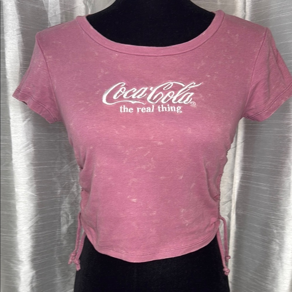 Coca Cola The Real Thing Embroidered Cinched Ribbed T Shirt Juniors Small
